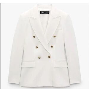 Zara Double Breasted Tailored White Blazer